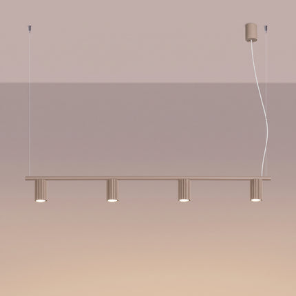 Suspension Oslo poutre 4 cylindres 122 cm taupe, lumière allumée