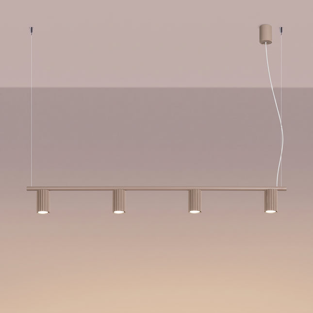 Suspension Oslo poutre 4 cylindres 122 cm taupe, lumière allumée