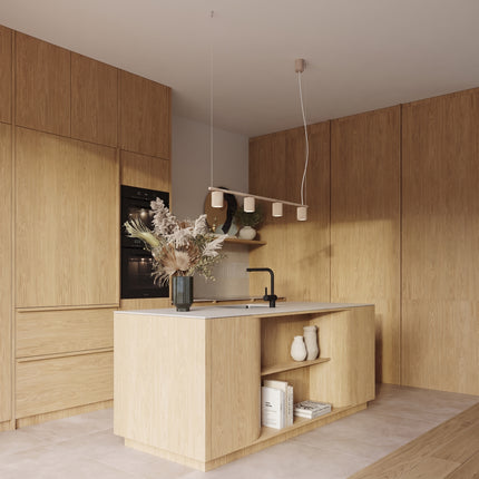 Suspension Oslo poutre 4 cylindres 122 cm taupe au-dessus d'un plan de travail