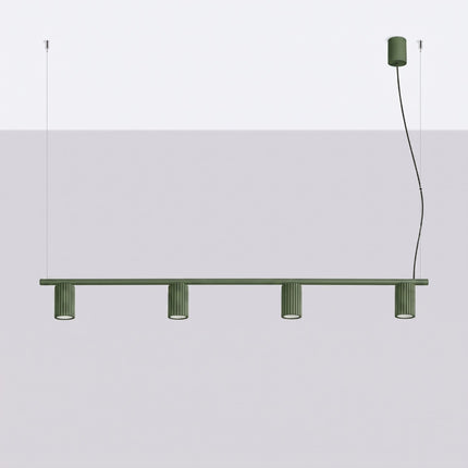 Suspension Oslo Poutre 4 Cylindres 122 cm en Aluminium Cannelé Vert Olive, vue en situation