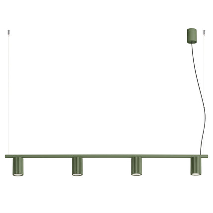 Suspension Oslo Poutre 4 Cylindres 122 cm en Aluminium Cannelé Vert Olive, packshot sur fond blanc