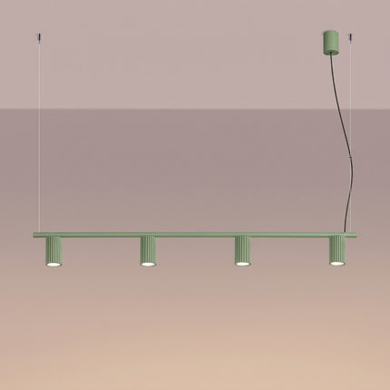 Suspension Oslo poutre 4 cylindres 122 cm vert sauge, lumière allumée