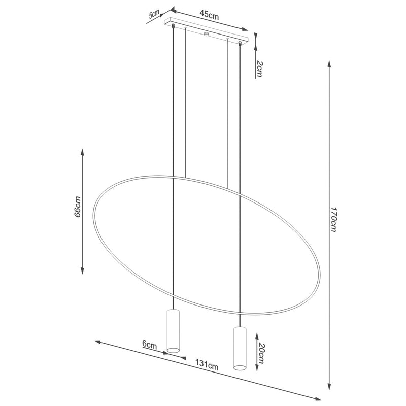 Dimensions Suspension Ovale Filaire Noire 2 Spots