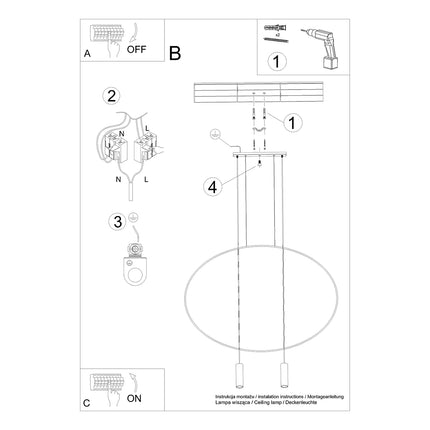 Instructions de montage de la suspension ovale filaire noire 2 spots