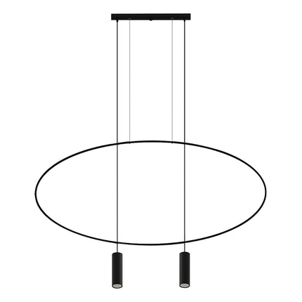 Grande suspension ovale filaire noire à 2 spots GU10 pendants, vue d'ensemble sur fond blanc