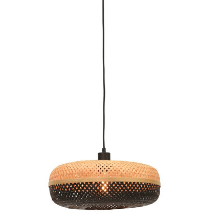 Pendant light Palawan in black braided bamboo and natural, 60 cm, shown on a white background