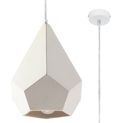 Détail de la suspension Pavlus en céramique blanche et de son cache-plafond blanc