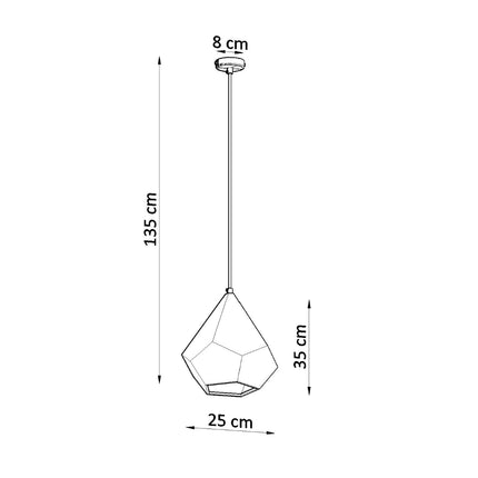 Schéma des cotes de la suspension Pavlus, abat-jour 25x35 cm et hauteur 135 cm