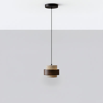 Retro-LED-Pendelleuchte aus Holz und Stein