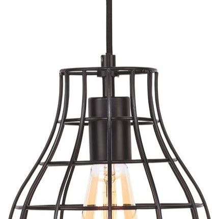 Suspension filaire Pittsburgh en fil de fer noir, culot E27, sur fond blanc