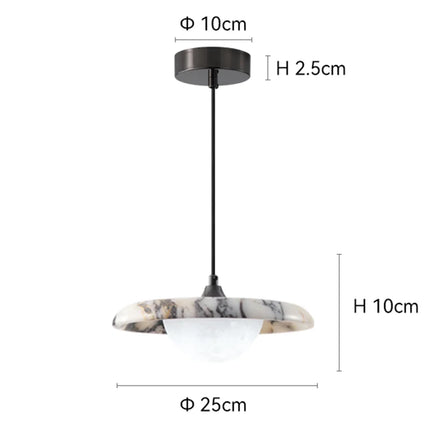 Schéma de dimensions de la suspension Plate, disque de 25 cm et cache-plafond de 10 cm