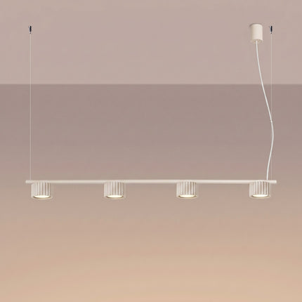 Suspension poutre 4 spots Aura beige, lumière allumée