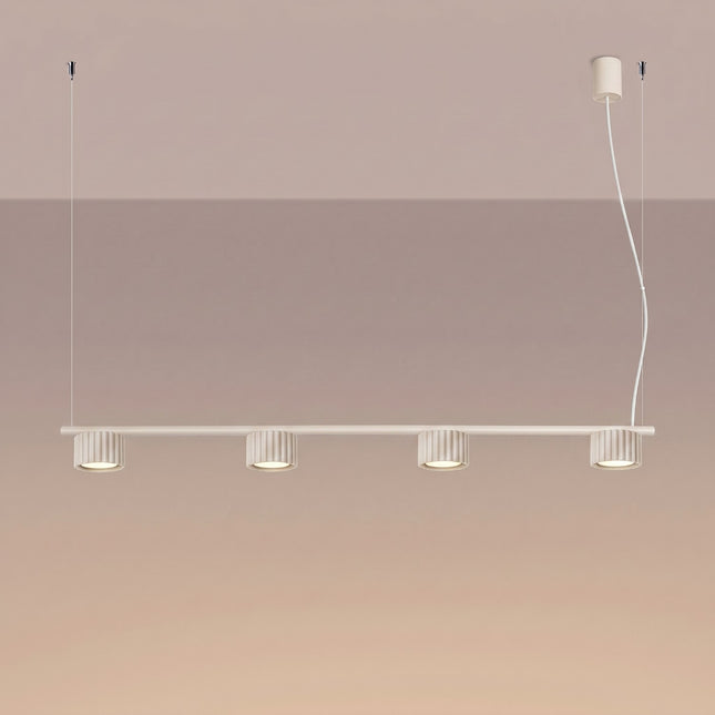 Suspension poutre 4 spots Aura beige, lumière allumée