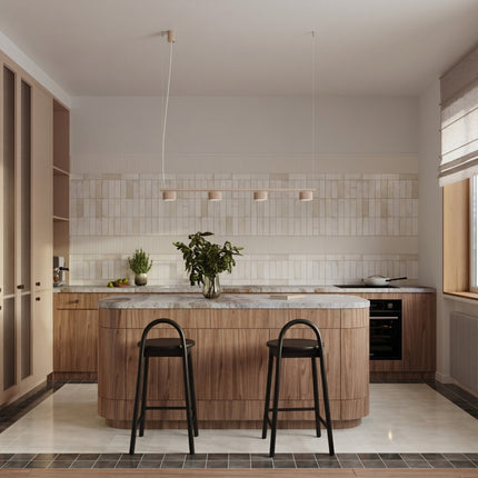 Suspension poutre 4 spots Aura beige, vue d'ambiance
