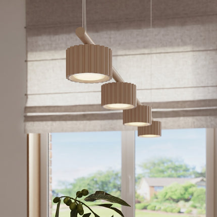 Suspension poutre 4 spots Aura beige, intérieur contemporain