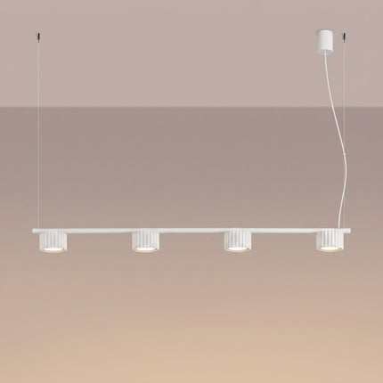 Suspension poutre 4 spots Aura blanc, lumière allumée