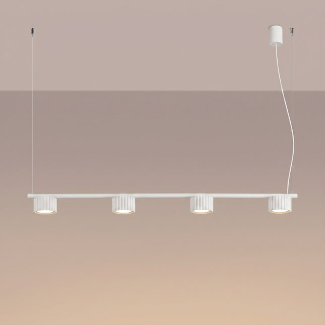 Suspension poutre 4 spots Aura blanc, lumière allumée