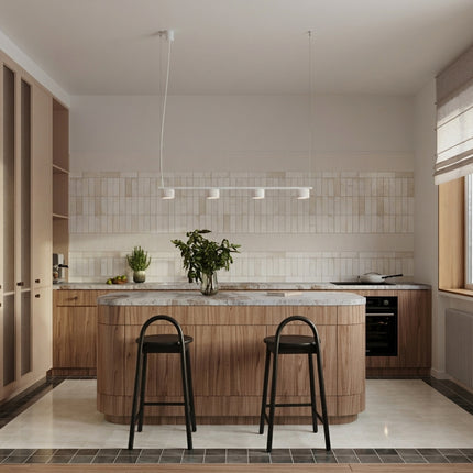 Suspension poutre 4 spots Aura blanc, vue d'ambiance