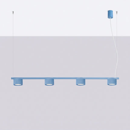 Suspension poutre 4 spots Aura bleu azur, vue en situation