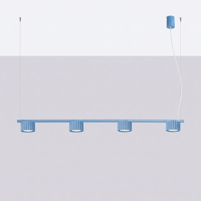 Suspension poutre 4 spots Aura bleu azur, vue en situation