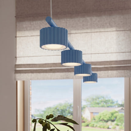 Suspension poutre 4 spots Aura bleu azur, intérieur contemporain