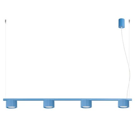 Suspension poutre 4 spots Aura bleu azur, packshot sur fond blanc