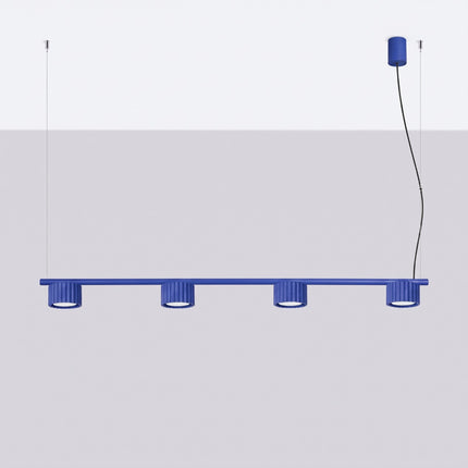 Suspension poutre 4 spots Aura bleu outremer, vue en situation