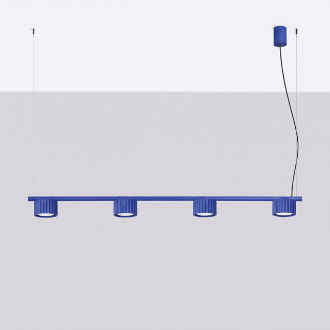 Suspension poutre 4 spots Aura bleu outremer, vue en situation