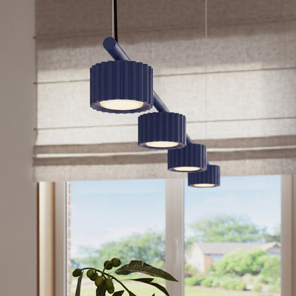 Suspension poutre 4 spots Aura bleu outremer, intérieur contemporain
