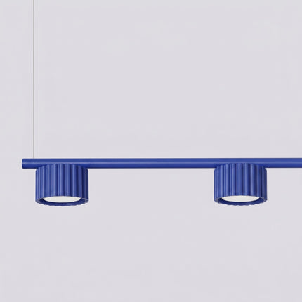 Suspension poutre 4 spots Aura bleu outremer, vue de détail