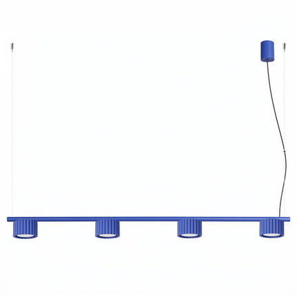 Suspension poutre 4 spots Aura bleu outremer, packshot sur fond blanc