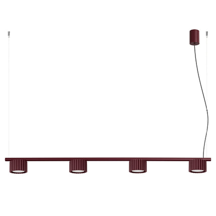 Suspension poutre 4 spots Aura bordeaux, packshot sur fond blanc