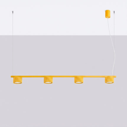 Suspension poutre 4 spots Aura jaune ambré, vue en situation