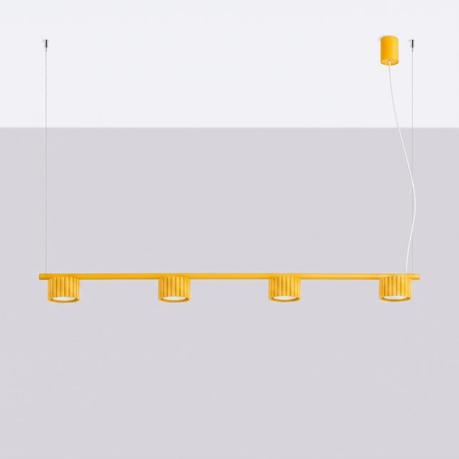 Suspension poutre 4 spots Aura jaune ambré, vue en situation