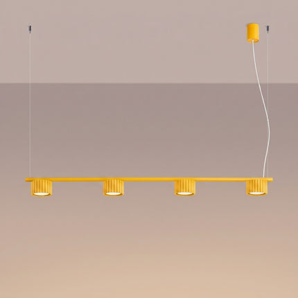 Suspension poutre 4 spots Aura jaune ambré, lumière allumée