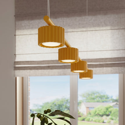 Suspension poutre 4 spots Aura jaune ambré, intérieur contemporain