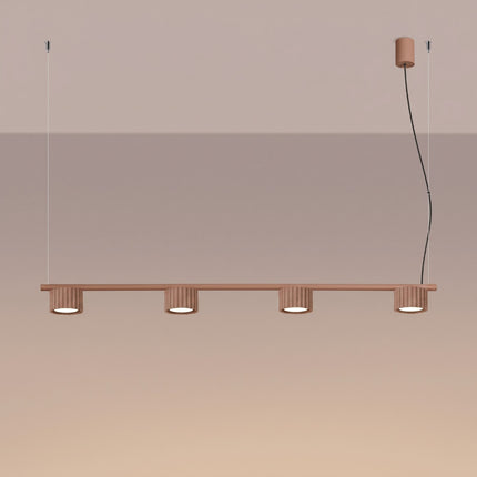 Suspension poutre 4 spots Aura moka, lumière allumée