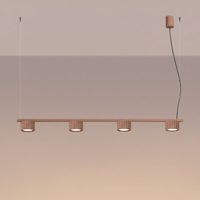 Suspension poutre 4 spots Aura moka, lumière allumée
