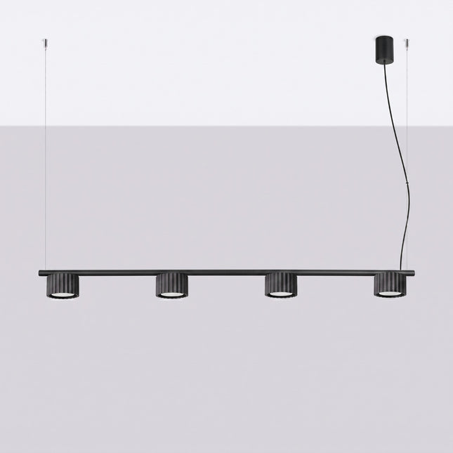 Suspension poutre 4 spots Aura noir, vue en situation