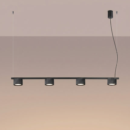 Suspension poutre 4 spots Aura noir, lumière allumée