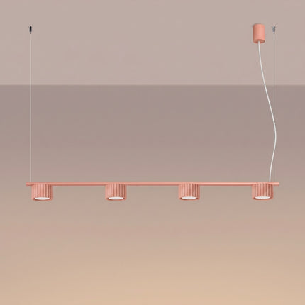 Suspension poutre 4 spots Aura pêche, lumière allumée