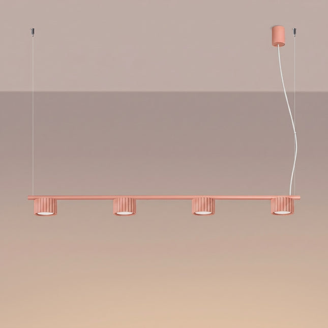 Suspension poutre 4 spots Aura pêche, lumière allumée