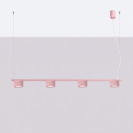 Suspension poutre 4 spots Aura rose poudré, vue en situation