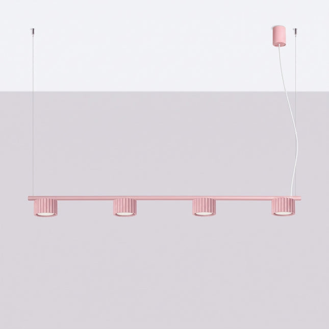 Suspension poutre 4 spots Aura rose poudré, vue en situation