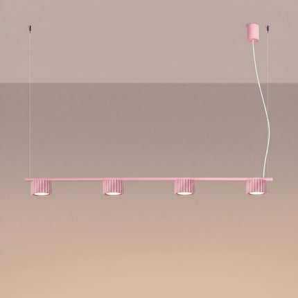 Suspension poutre 4 spots Aura rose poudré, lumière allumée