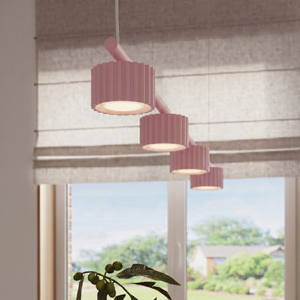 Suspension poutre 4 spots Aura rose poudré, intérieur contemporain