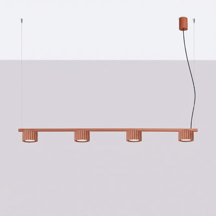 Suspension poutre 4 spots Aura rouge ocre, vue en situation