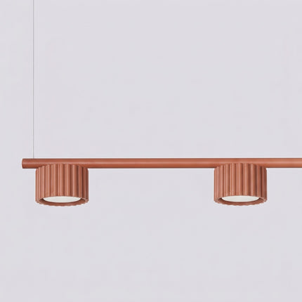 Suspension poutre 4 spots Aura rouge ocre, vue de détail