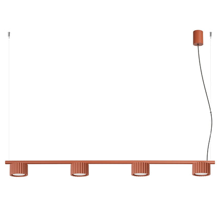 Suspension poutre 4 spots Aura rouge ocre, packshot sur fond blanc