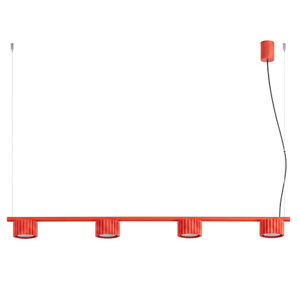 Suspension poutre 4 spots Aura rouge vif, packshot sur fond blanc